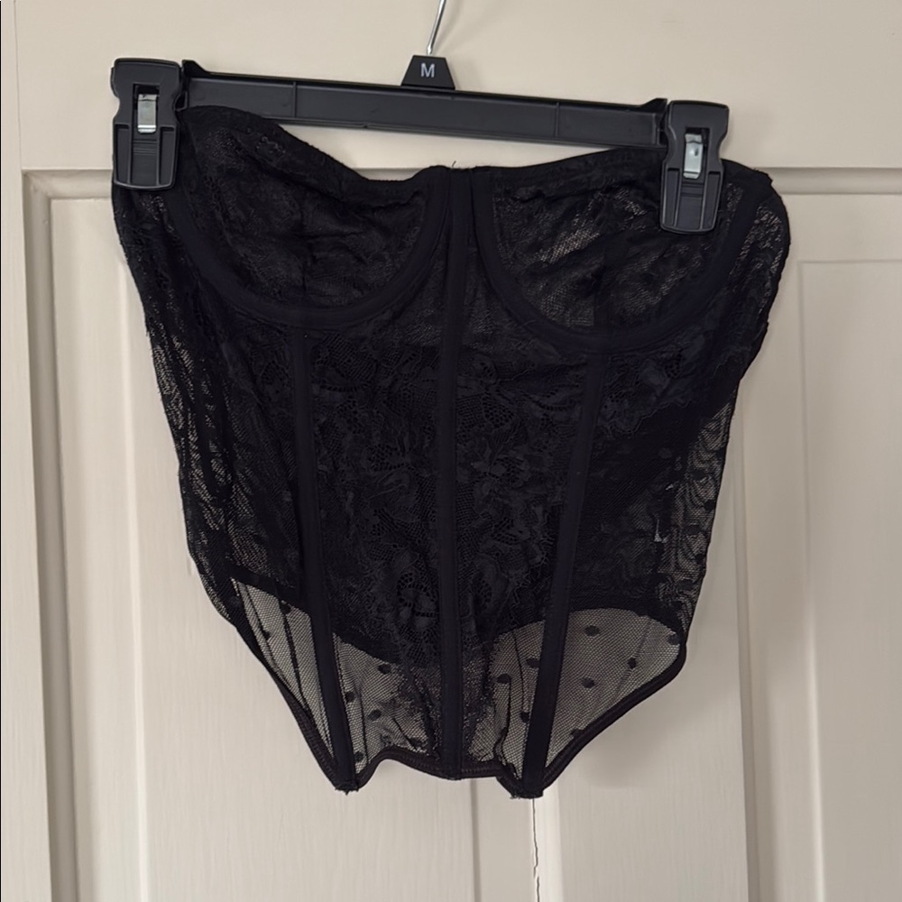 Black Lace Corset with Polka Dots